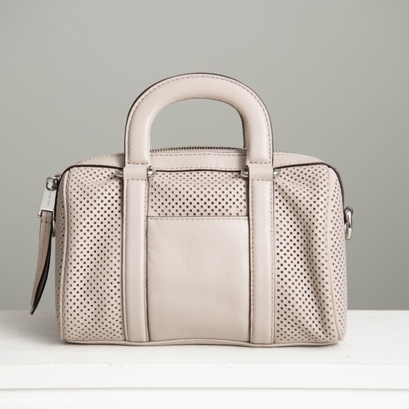 Michael Kors Purse Libby Perforated Leather Grey Taupe Removable Crossbody Strap - Picture 5 of 5